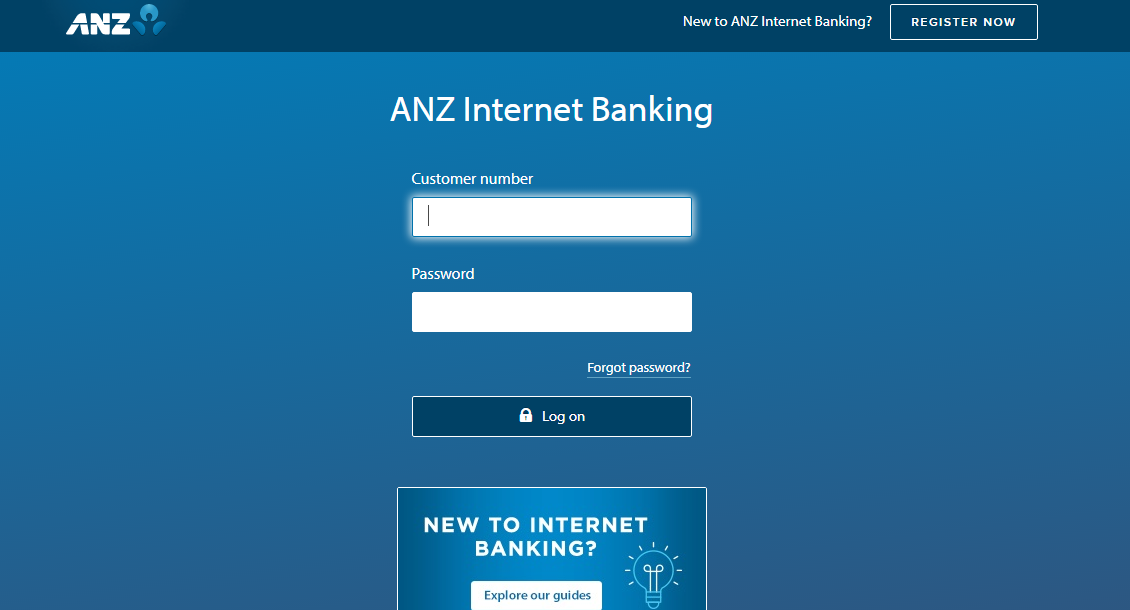 ANZ銀行アカウントのログイン画面